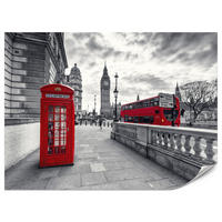 FOTOTAPETE für Wohnzimmer Rote Telefonzelle London Monument BIG BEN Bus 250x175 - Rot/Weiß, Papier (250/175cm) - Muralo
