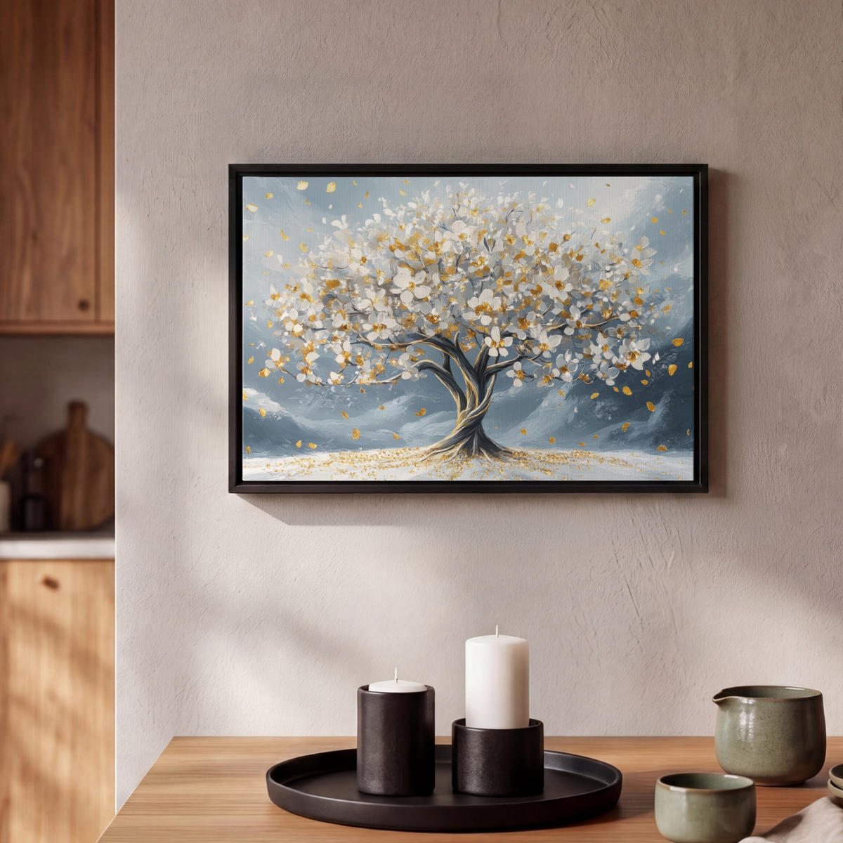 LEINWAND Bilder mit Rahmen - Baum - Winter - Baum des Lebens - Modern - Gold - 30x20 - Goldfarben, Textil (30/20cm) - MuchoWow