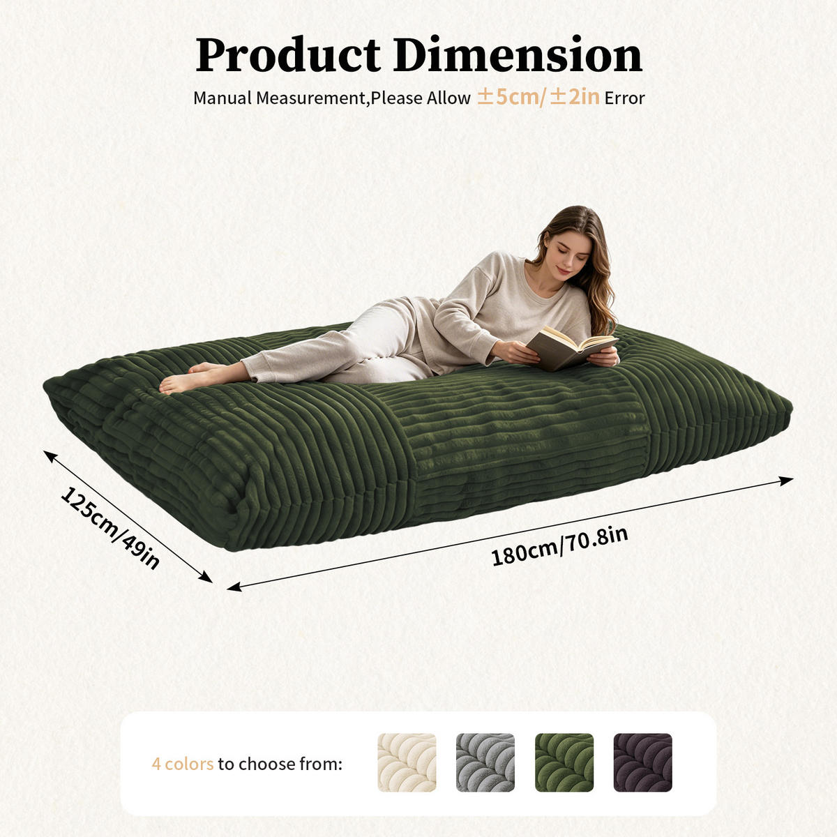 SITTSÄCK XXL 3-I-1 i Manchester som Fåtölj, Soffa och Säng - Grön, Textil (180/25/125cm) - Urban Meuble