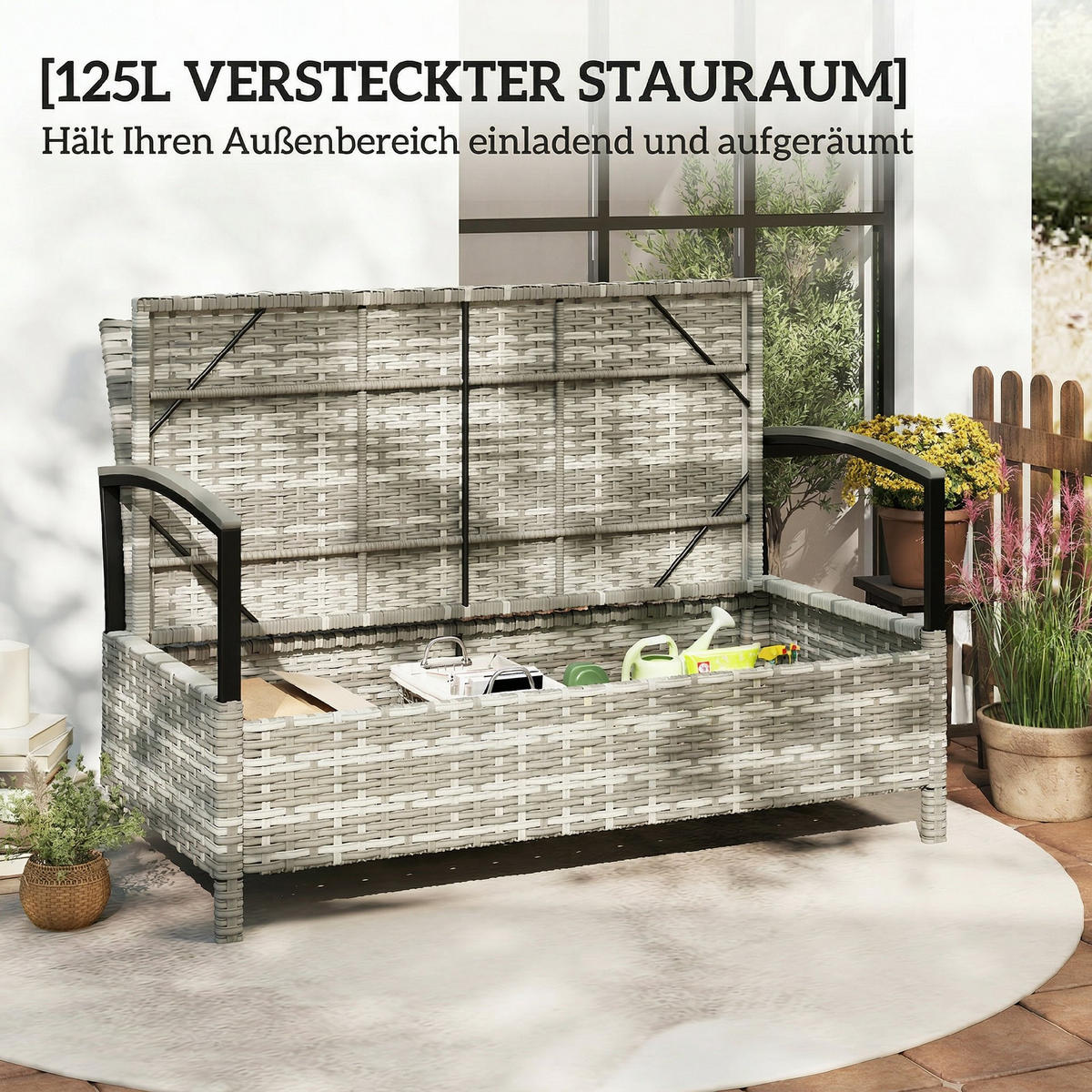 GARTENBANK DE-06767 2-Sitzer mit Kissen Dunkelgrau - Dunkelgrau, Kunststoff/Metall (123/82/70cm) - ComfortXL