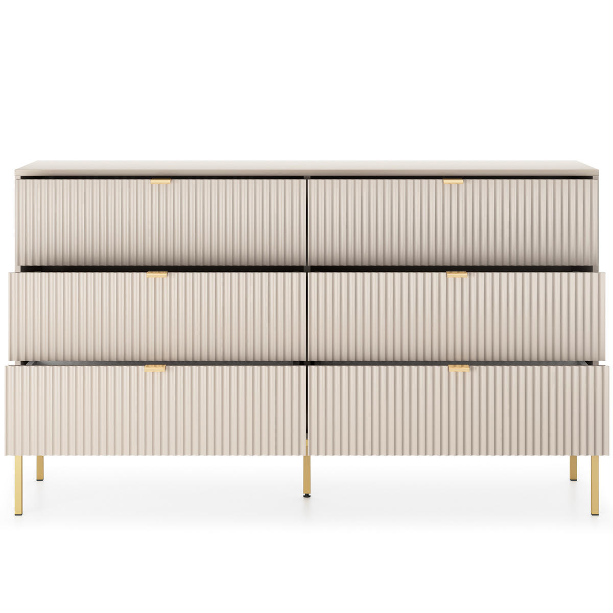 SIDEBOARD STELLARE 154/91/39cm mit 6 Schubladen Kaschmir - Kaschmir/Goldfarben, Holzwerkstoff (154/91/39cm) - MASSENO