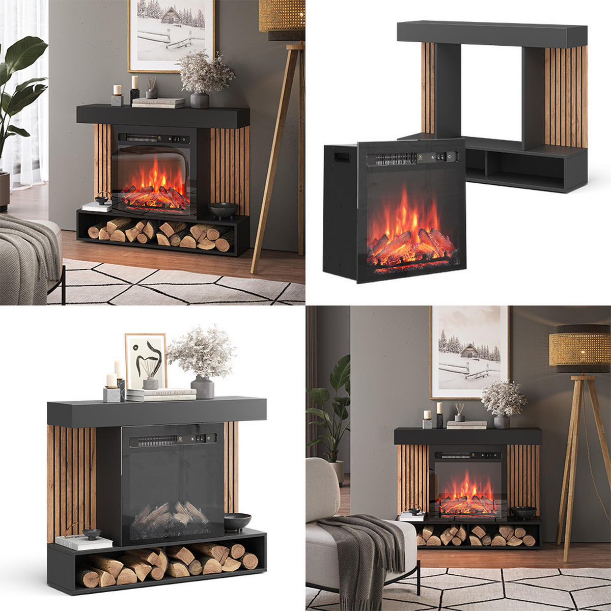 ELEKTROKAMIN Lynea Schwarz 100 cm mit realistischem Flammeneffekt und Heizung 1800W - Schwarz, Holzwerkstoff (100/80/25cm) - Vicco