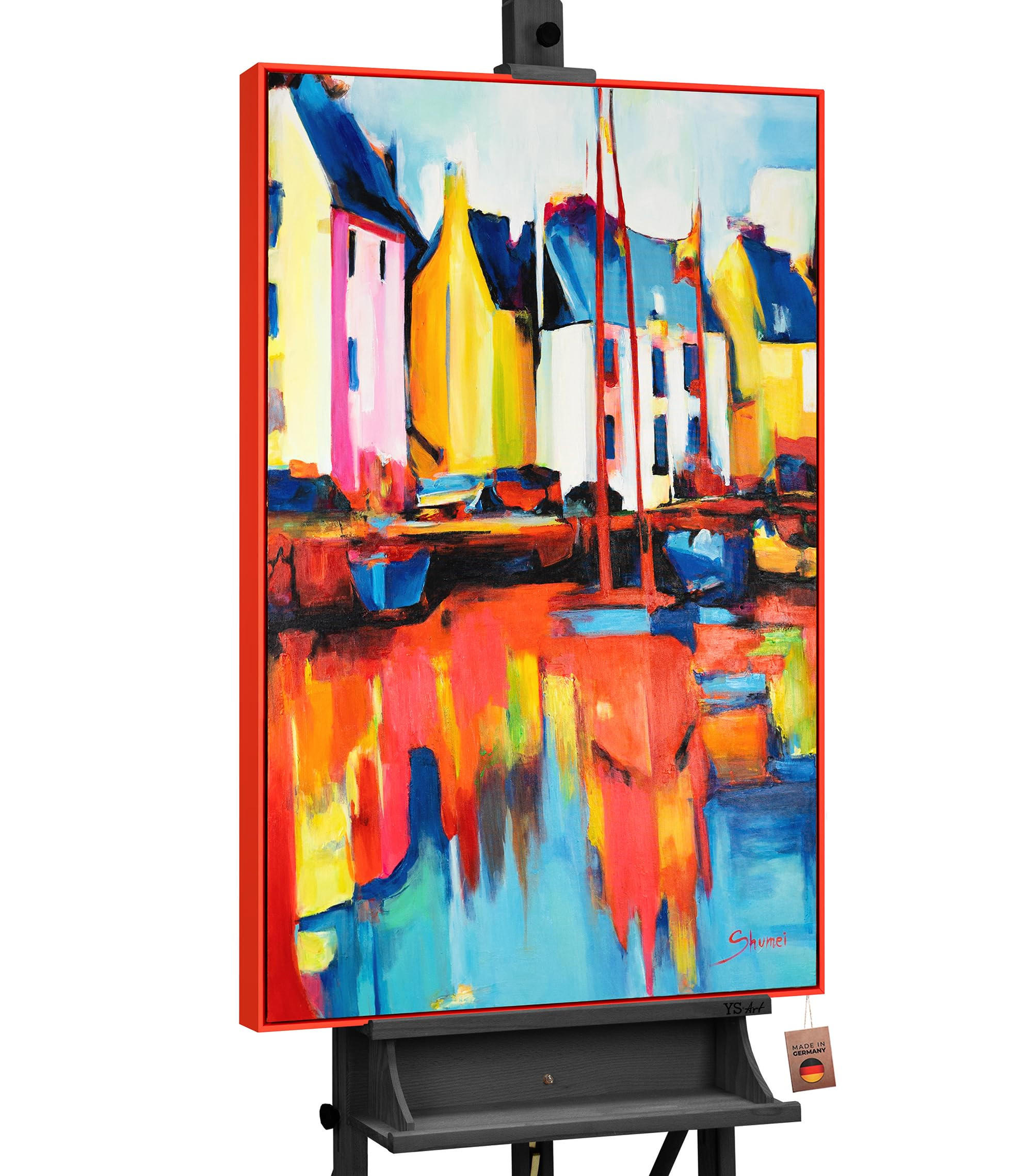 GEMÄLDE Yachten und Hafen Schattenfugenrahmen Rot 140x100 cm - Rot, Holz (140/100cm) - YS-art gallery