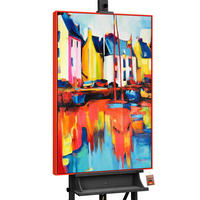 GEMÄLDE Yachten und Hafen Schattenfugenrahmen Rot 140x100 cm - Rot, Holz (140/100cm) - YS-art gallery