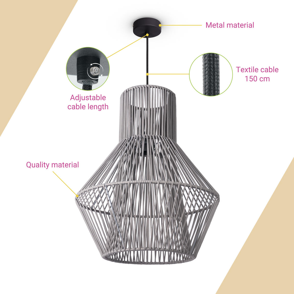 PENDELLEUCHTE Hugo Pd1 Malena - Schwarz, Metall (45/45/55cm) - Paco Home