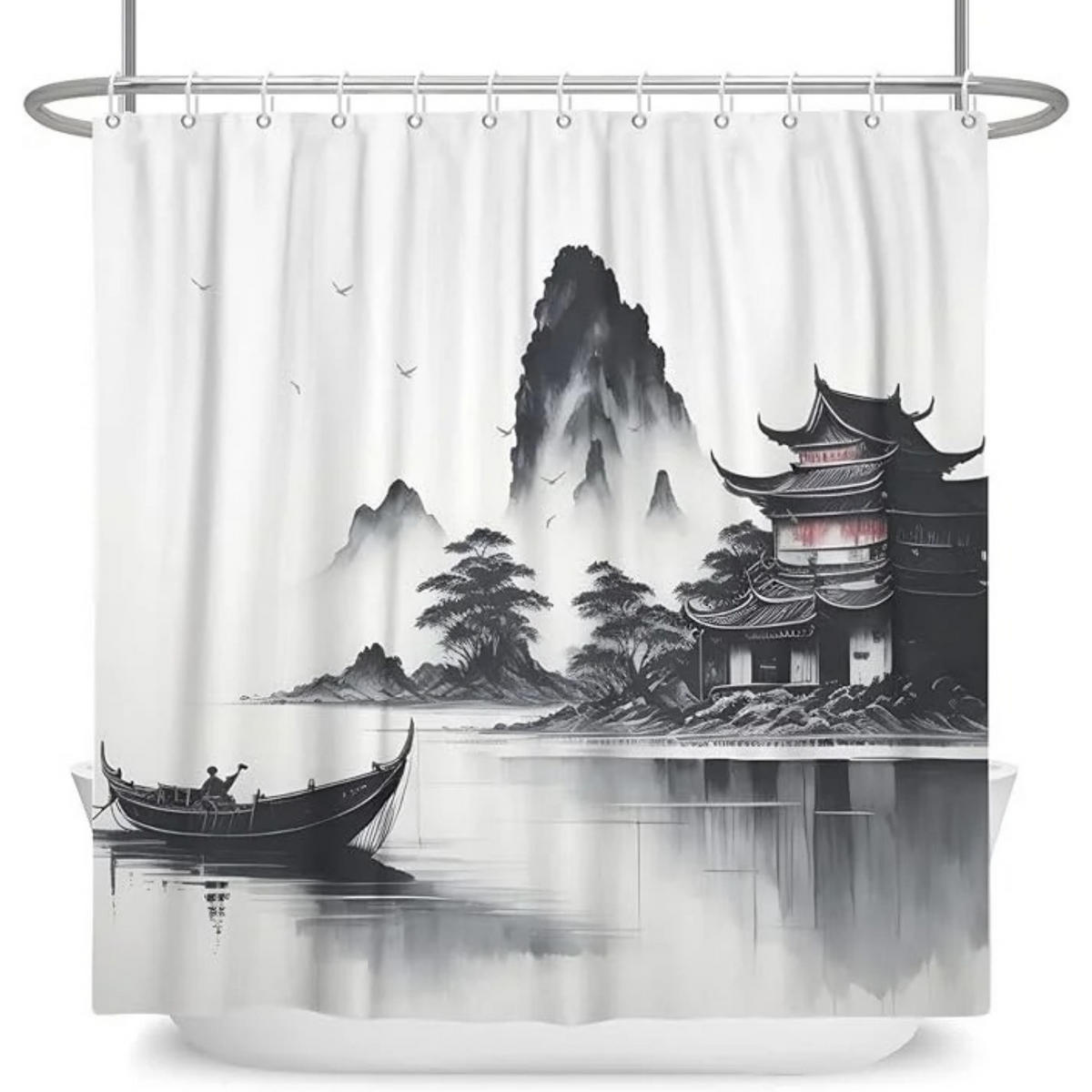 DUSCHVORHANG mit Haken Dekor Badezimmer - Grau, Textil (180/180cm) - MCBOSON