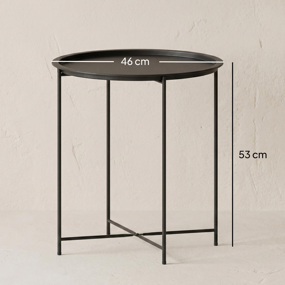 BEISTELLTISCH GARTEN Schwarz Stahl Rund Ø 46/53 cm klappbar - Schwarz, Metall (46/46/53cm) - PANGIVO