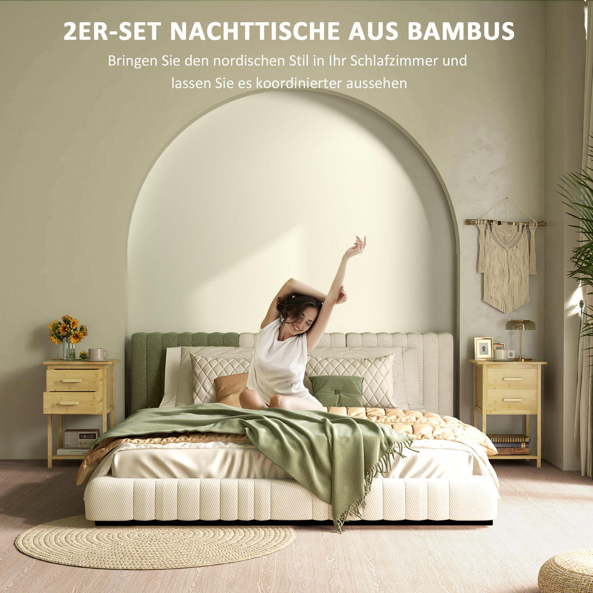 NACHTTISCH mit Schublade, Ablage, mit Griff, für Schlafzimmer, Natur - Naturfarben, Holz (34/60/40cm) - HOMCOM