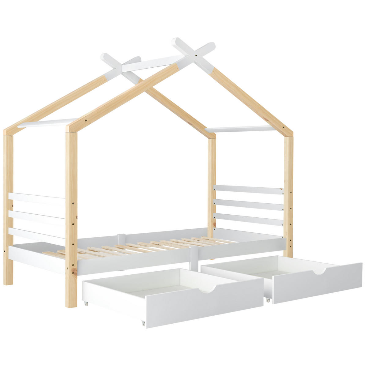 KINDERBETT 90/200 cm Weiß aus Kiefer-Massivholz und MDF mit Schubladen - Weiß, Holz (90/200cm) - OKMYHOME