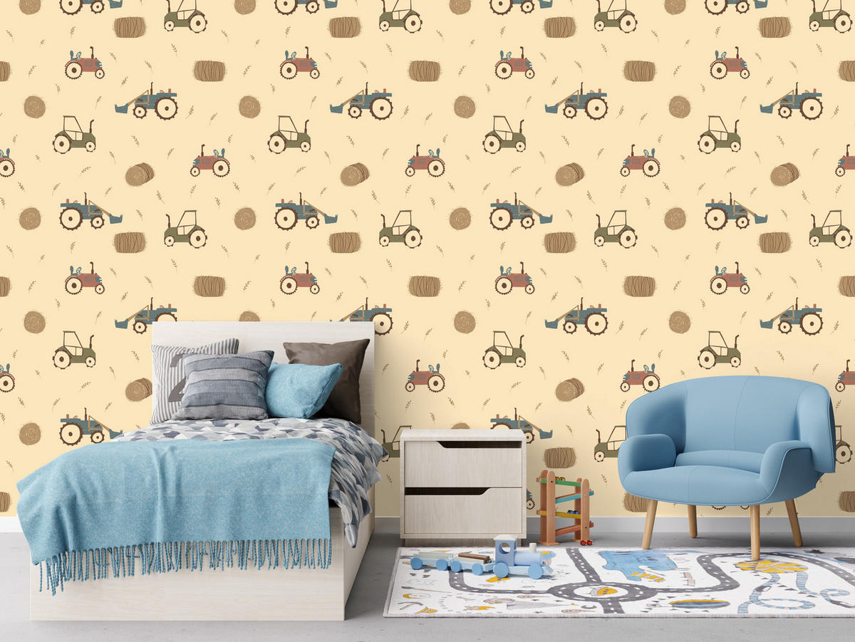 VLIESTAPETE Traktoren und Landmaschinen – Braun, Beige – 50x1000 cm - Beige/Braun, Papier (50/1000cm) - Muralo