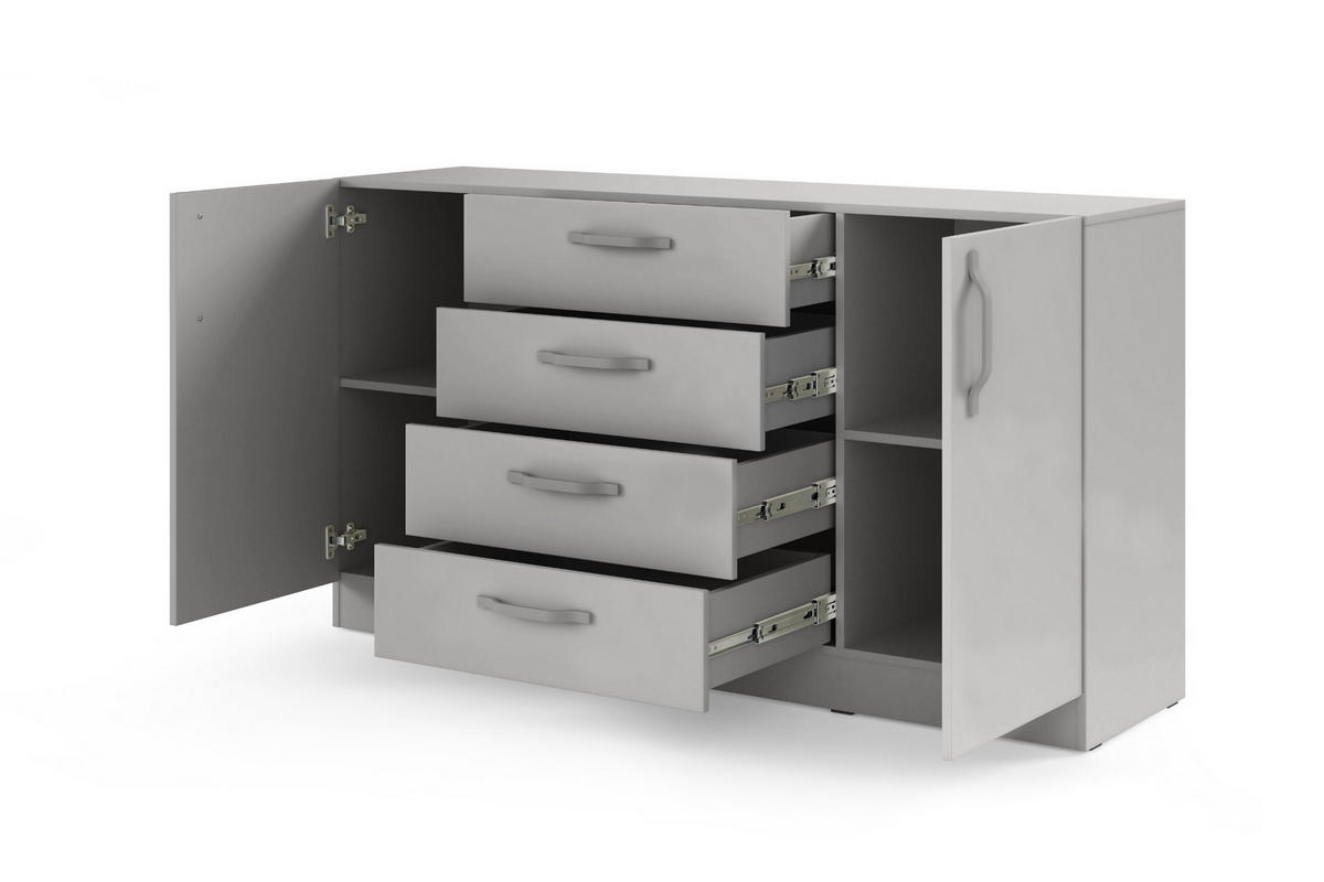 KOMMODE BRISSO BRK1 155,5/85/40 cm in Platingrau mit Metallgriffen - Grau, Holzwerkstoff/Metall (156/85/40cm) - Deine Möbel 24