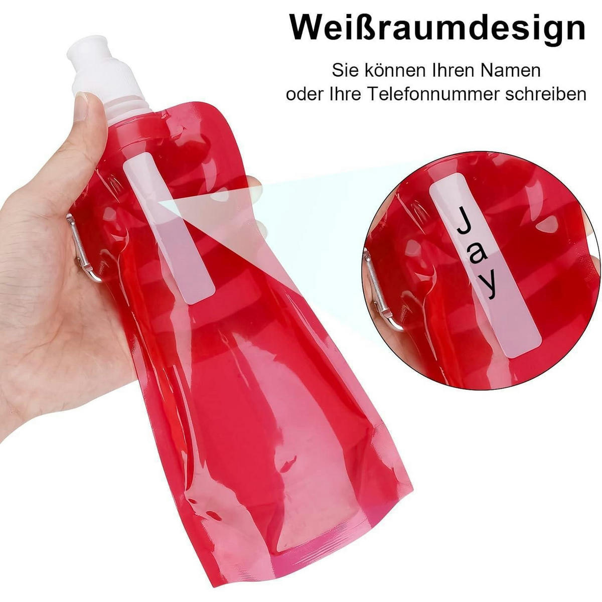 TRINKFLASCHE 2-teiliges Set 500 ml faltbar mit Karabiner Rot+Blau - Multicolor, Kunststoff (1/1cm)