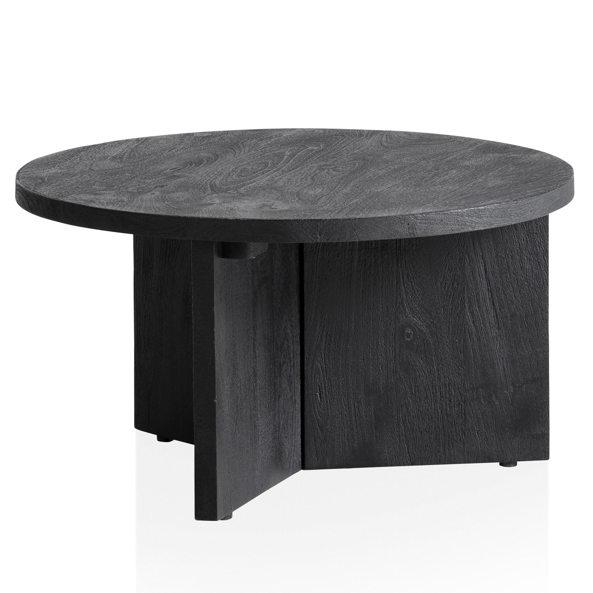 COUCHTISCH rund in Schwarz, aus Massivholz Mango, 60x60x33cm, Dreibein-Design, mit Naturholzmaserung - Schwarz, Holz (60/60/33cm) - KADIMA DESIGN