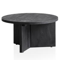 COUCHTISCH rund in Schwarz, aus Massivholz Mango, 60x60x33cm, Dreibein-Design, mit Naturholzmaserung - Schwarz, Holz (60/60/33cm) - KADIMA DESIGN