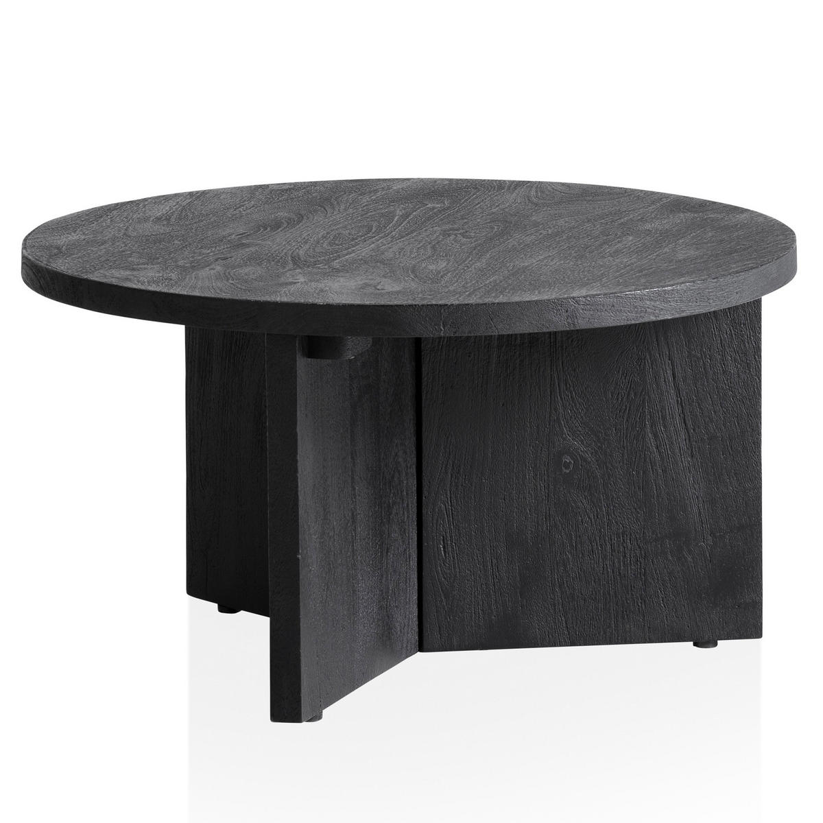 COUCHTISCH rund in Schwarz, aus Massivholz Mango, 60x60x33cm, Dreibein-Design, mit Naturholzmaserung - Schwarz, Holz (60/60/33cm) - KADIMA DESIGN