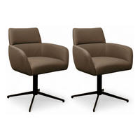 STUHL-SET 2 Stück in Echtleder Taupe - Taupe/Schwarz, Leder/Metall (58/83/58cm) - Furnhouse
