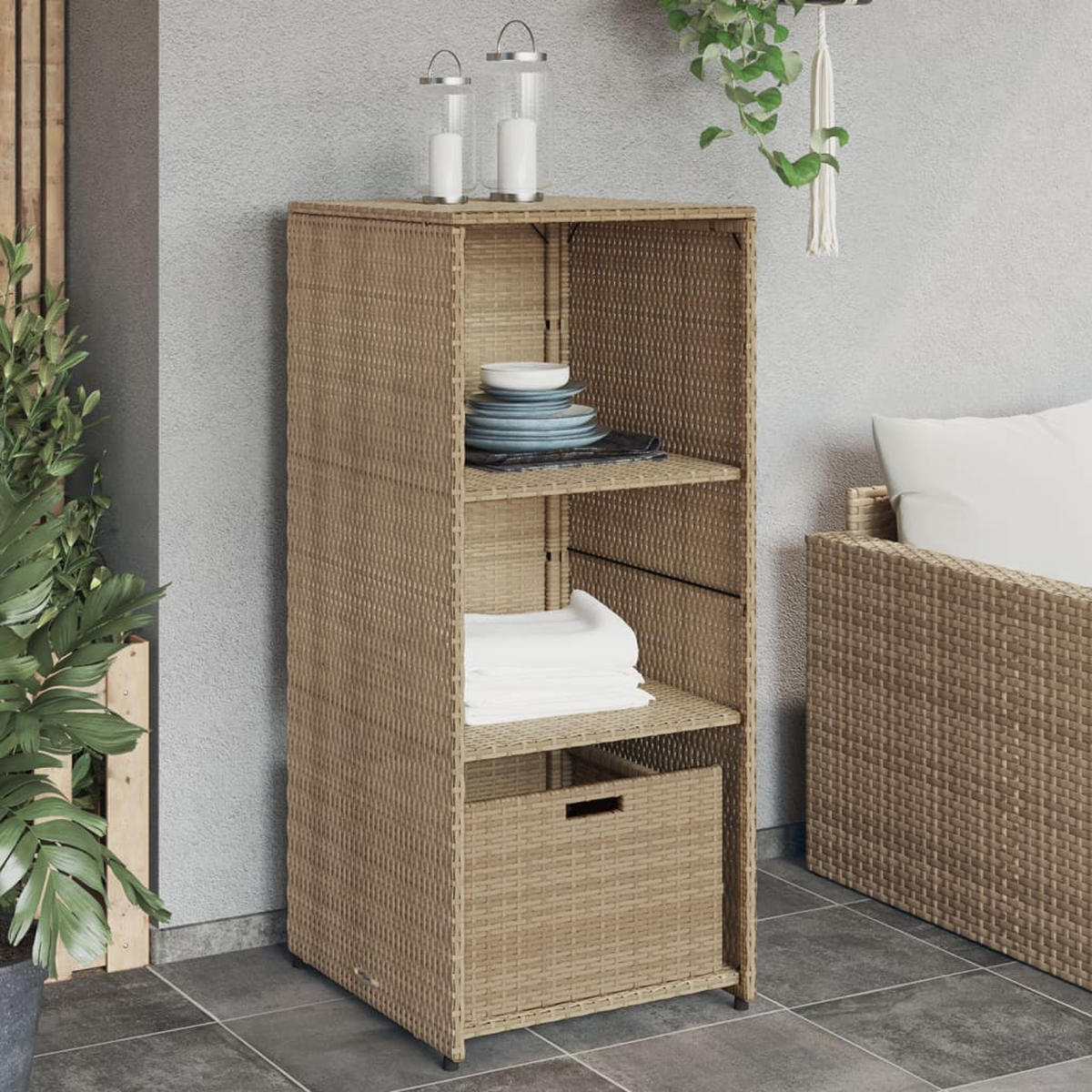 GARTENSCHRANK Beige 50x55x115 cm Poly Rattan - Beige, Kunststoff (50/115/55cm) - furnicato