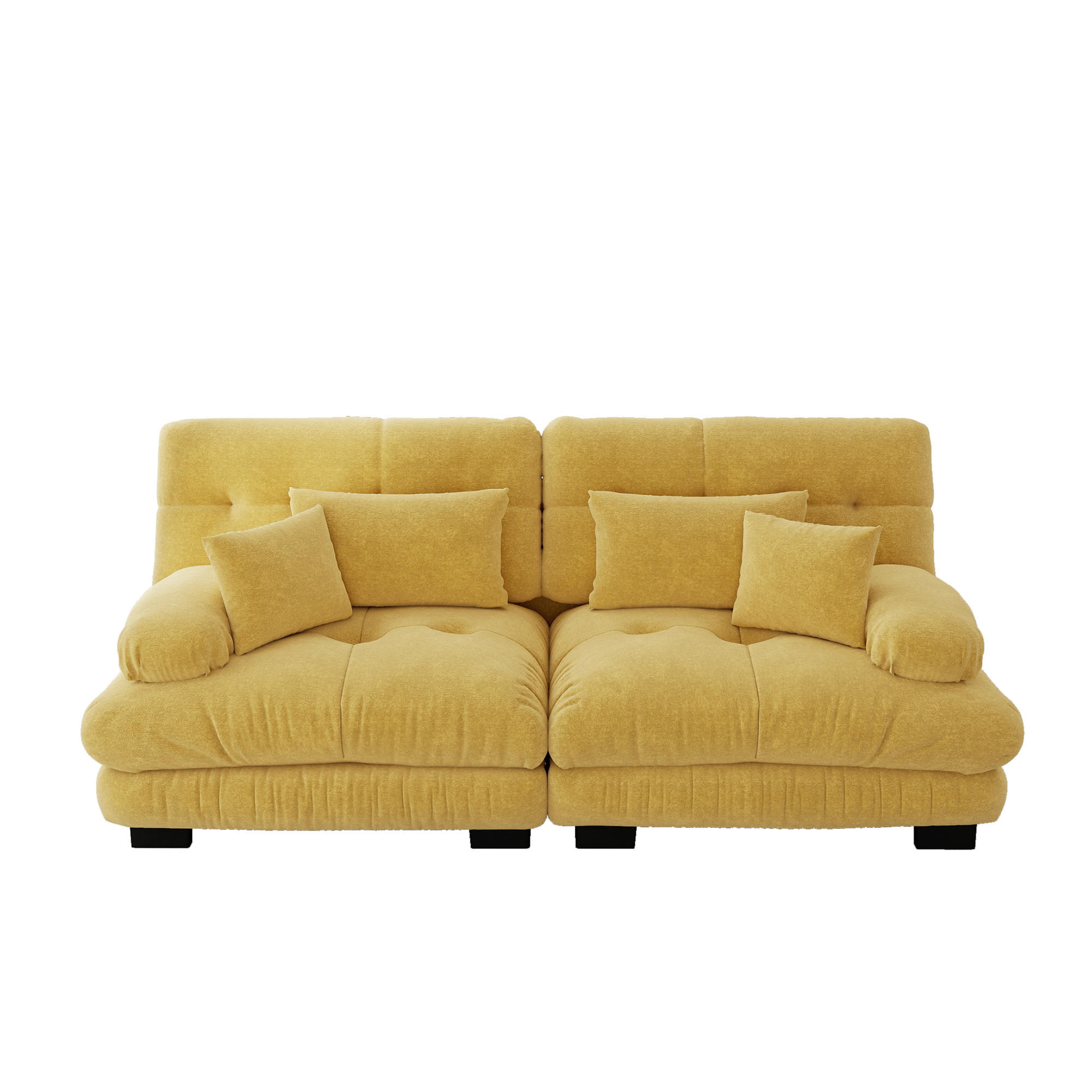 2-SITZER SOFA Chenille Gelb mit Lendenkissen und Dekokissen - Gelb, Textil (220/81/77cm) - WISHDOR