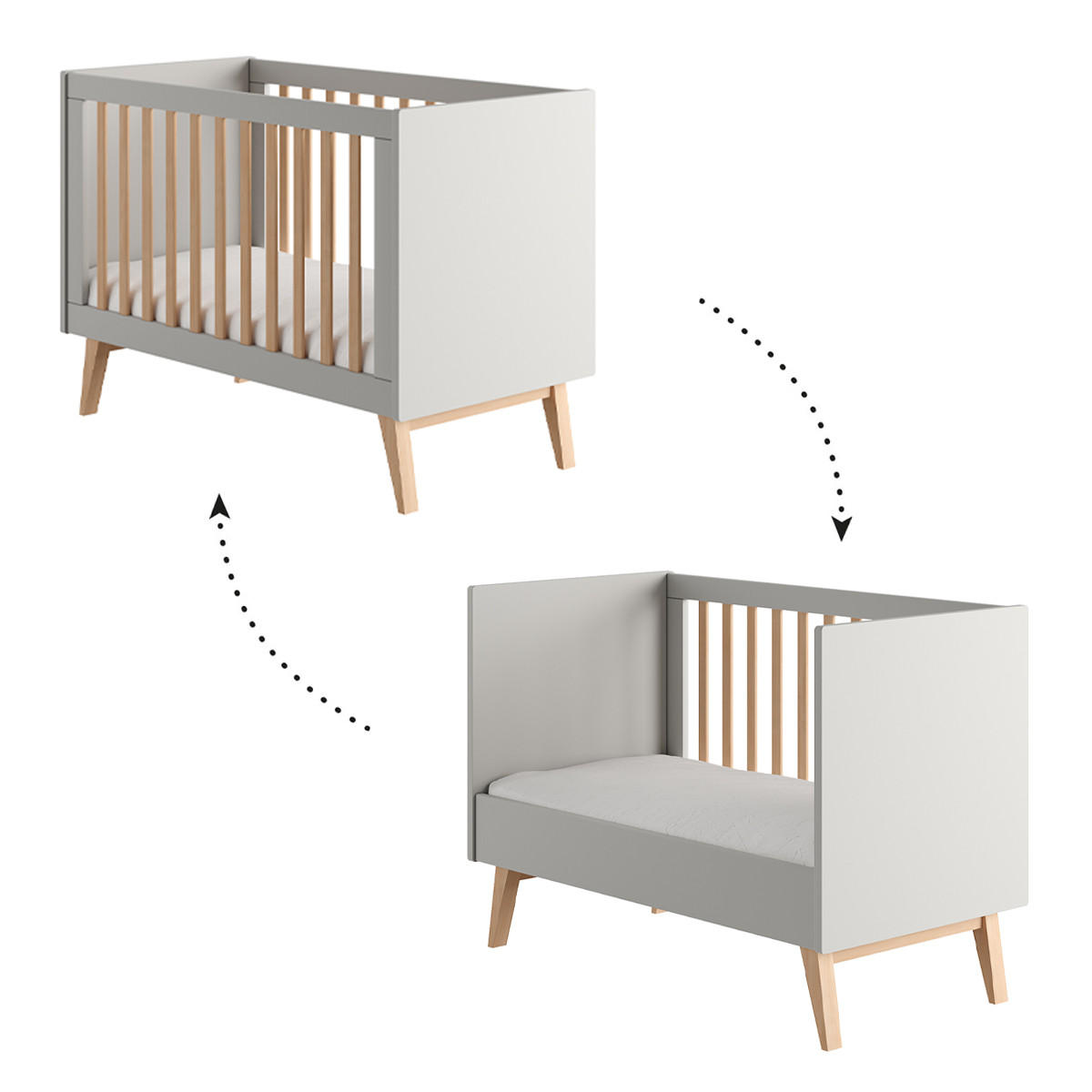 POKOJ PRO MIMINKO 2DÍLNÝ Swing Šedá a dřevo - šedá, kompozitní dřevo (124/89/66cm) - Petits-meubles