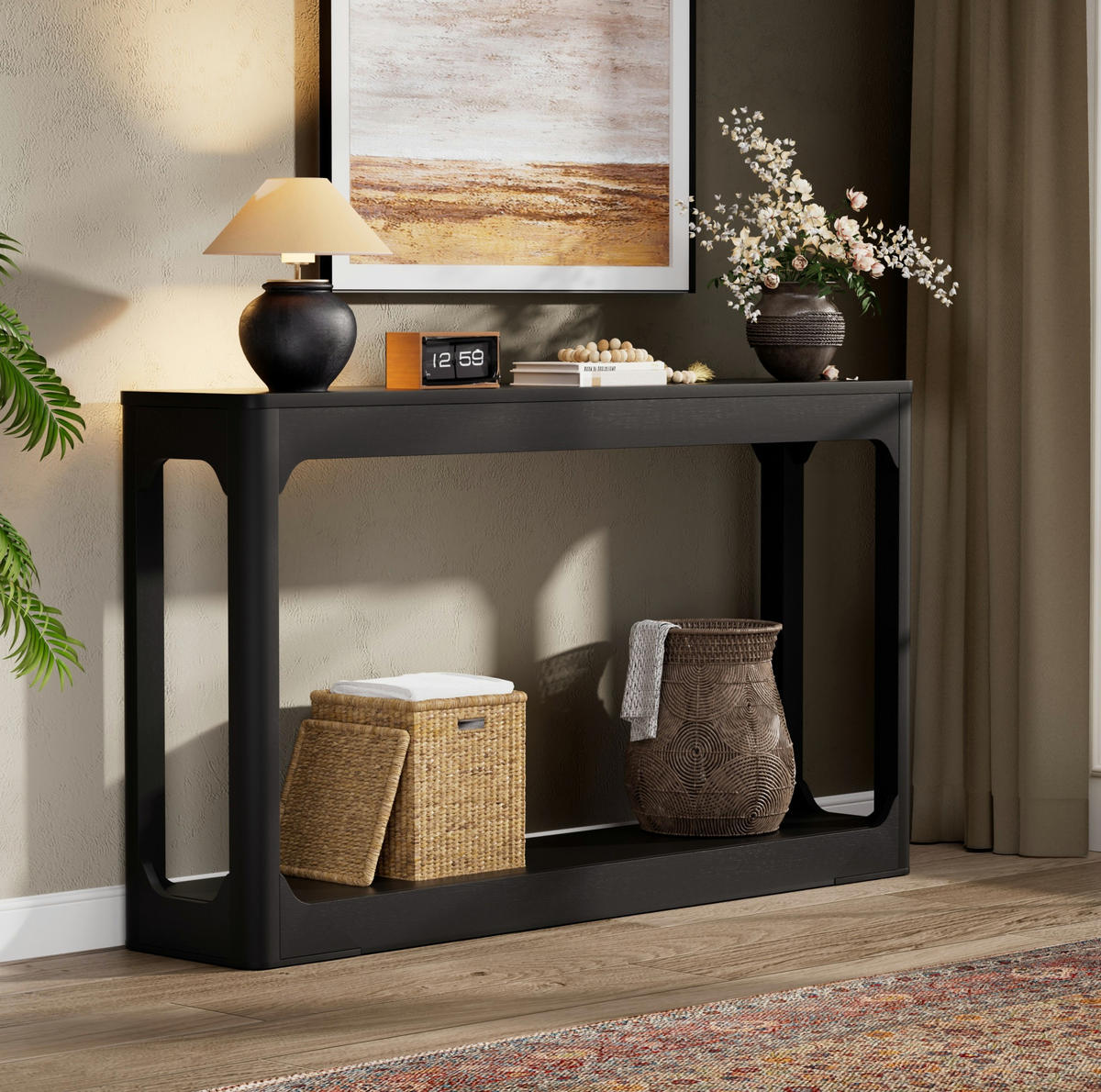KONSOLENTISCH aus MDF 140x30x79 cm Schwarz mit 2 offenen Ablagen - Schwarz, Holzwerkstoff (140/30/79cm) - IVMEU