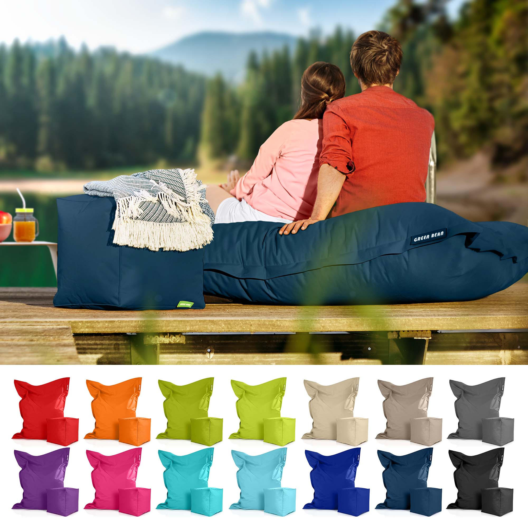 XXL-SITZSACK + Pouf 2er Set - 140x180cm - Dunkelblau, Textil (140/25/180cm) - Green Bean