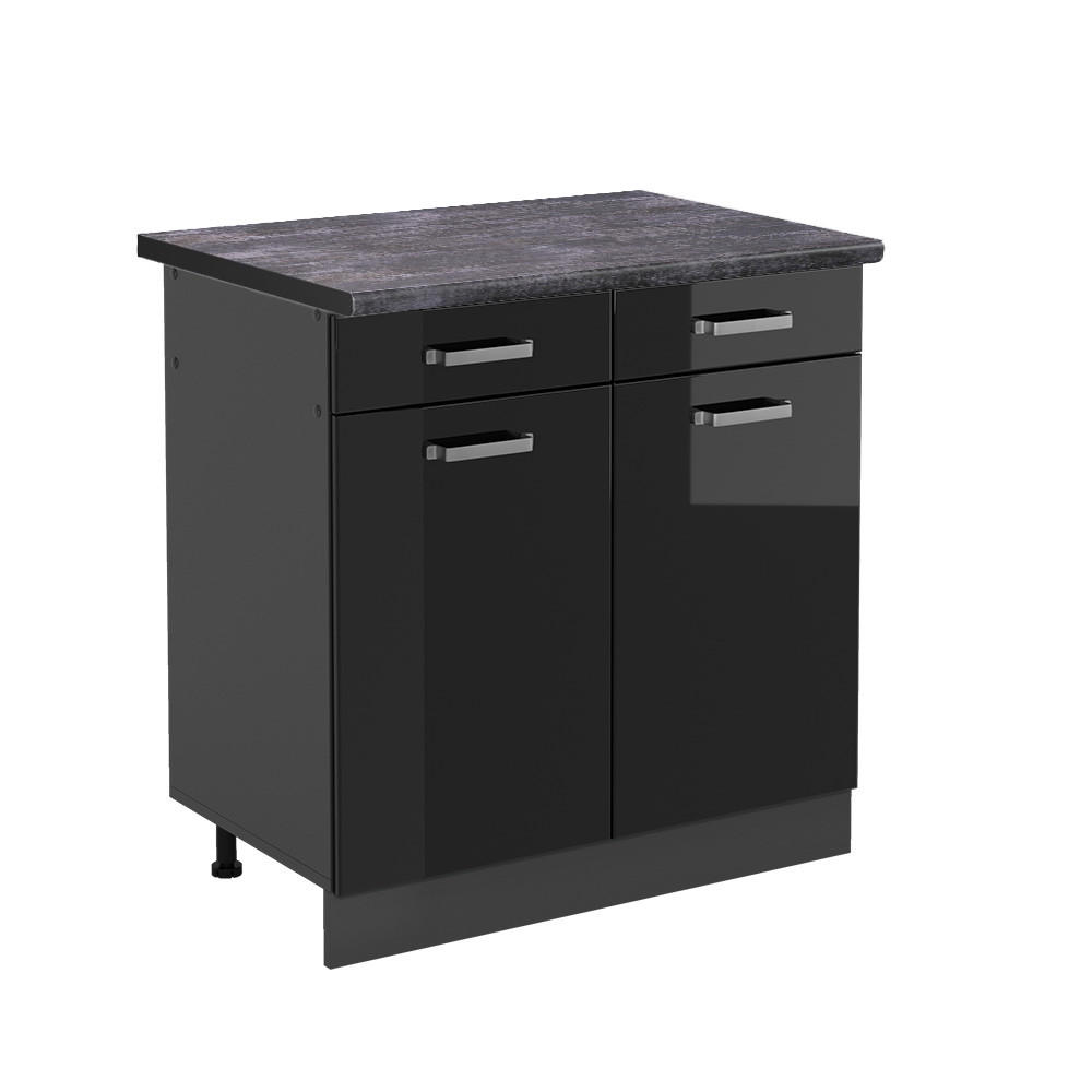 KÜCHENUNTERSCHRANK R-Line Schwarz Hochglanz 80 cm, AP Anthrazit - Schwarz Hochglanz/Anthrazit, Holzwerkstoff (80/81.6/60cm) - Vicco