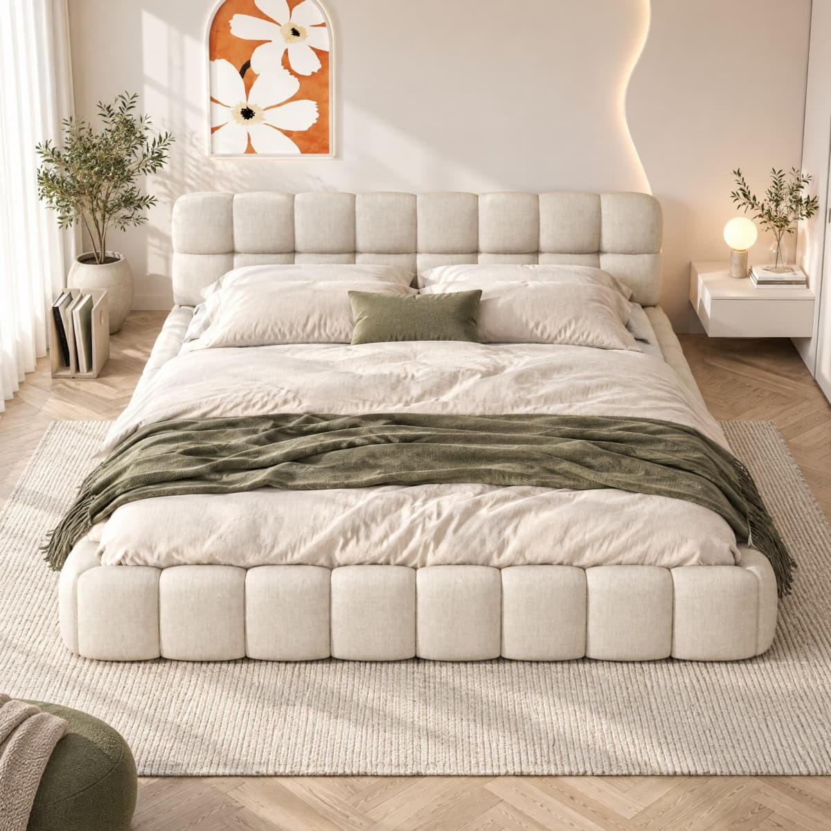 POLSTERBETT 140x200 cm Beige Leinen Bett, modern Kanten Design Doppelbett - Beige, Textil (140/200cm) - CASIVA
