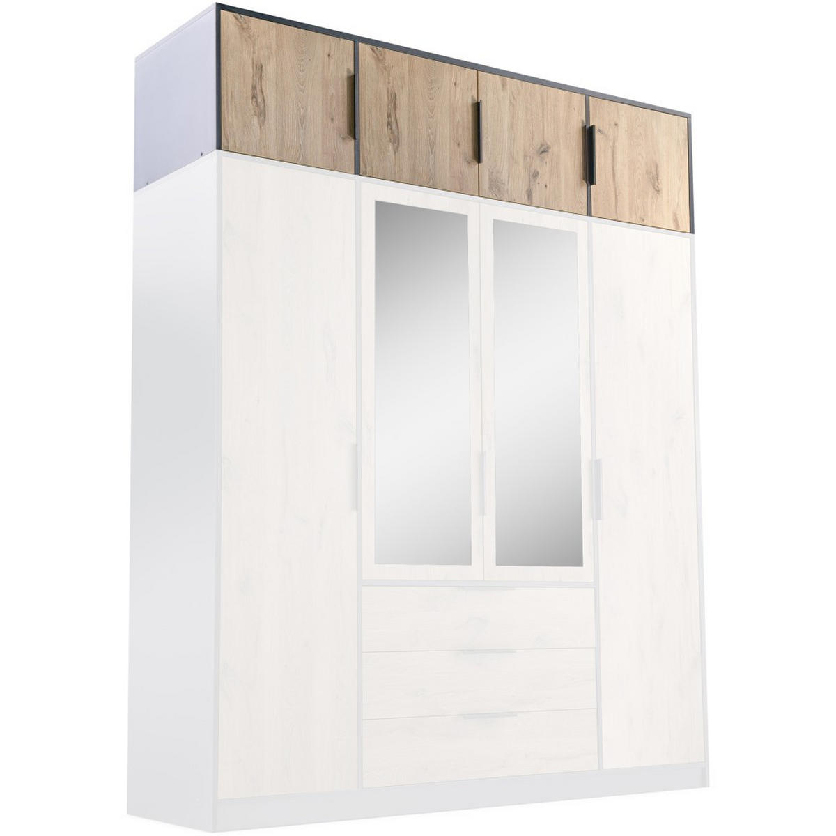 DREHTÜRENSCHRANK Livo mit 4 Türen und 3 Schubladen, mit Schrankaufsatz, eiche Viking+Schwarz, 200 cm - Eichefarben/Schwarz, Holzwerkstoff (200/245/57cm) - Beautysofa