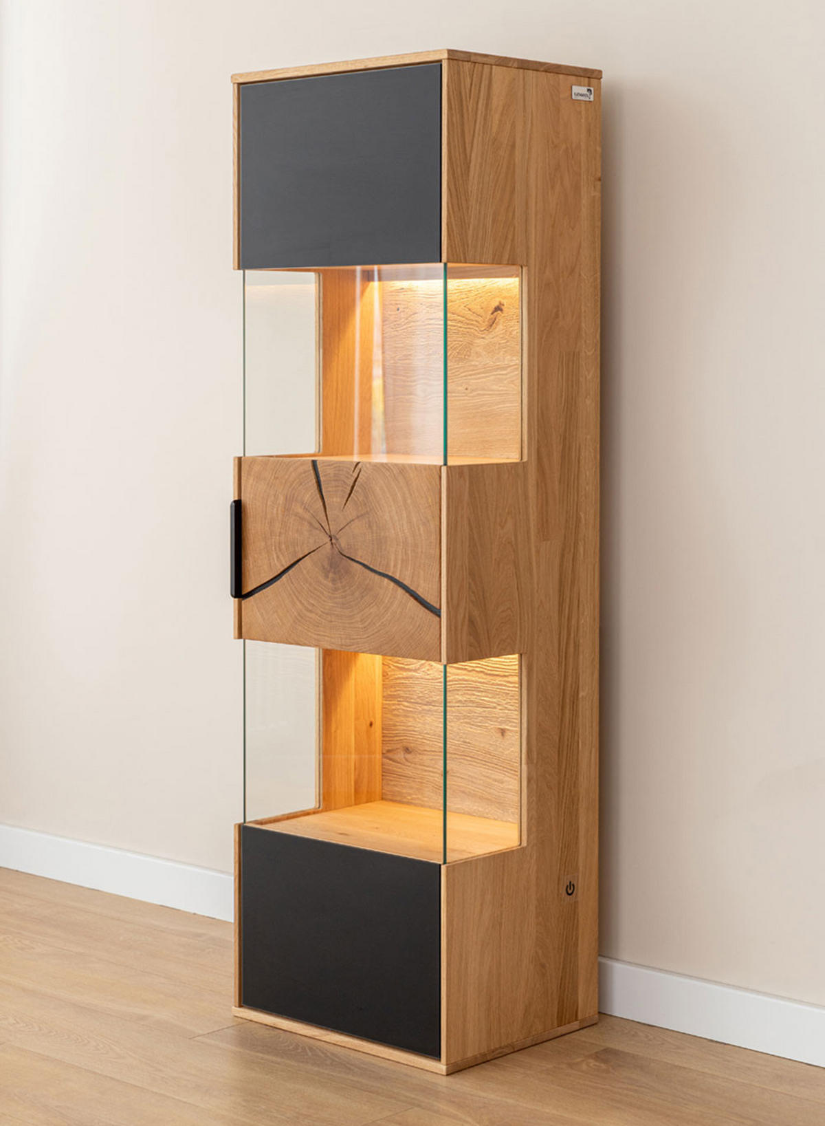 HÄNGEVITRINE Tirano Eiche Natur / Hirnholz / Schwarz 43 / 33 / 142cm - Eichefarben/Schwarz, Holz (43/142/33cm) - Feldmann-Wohnen