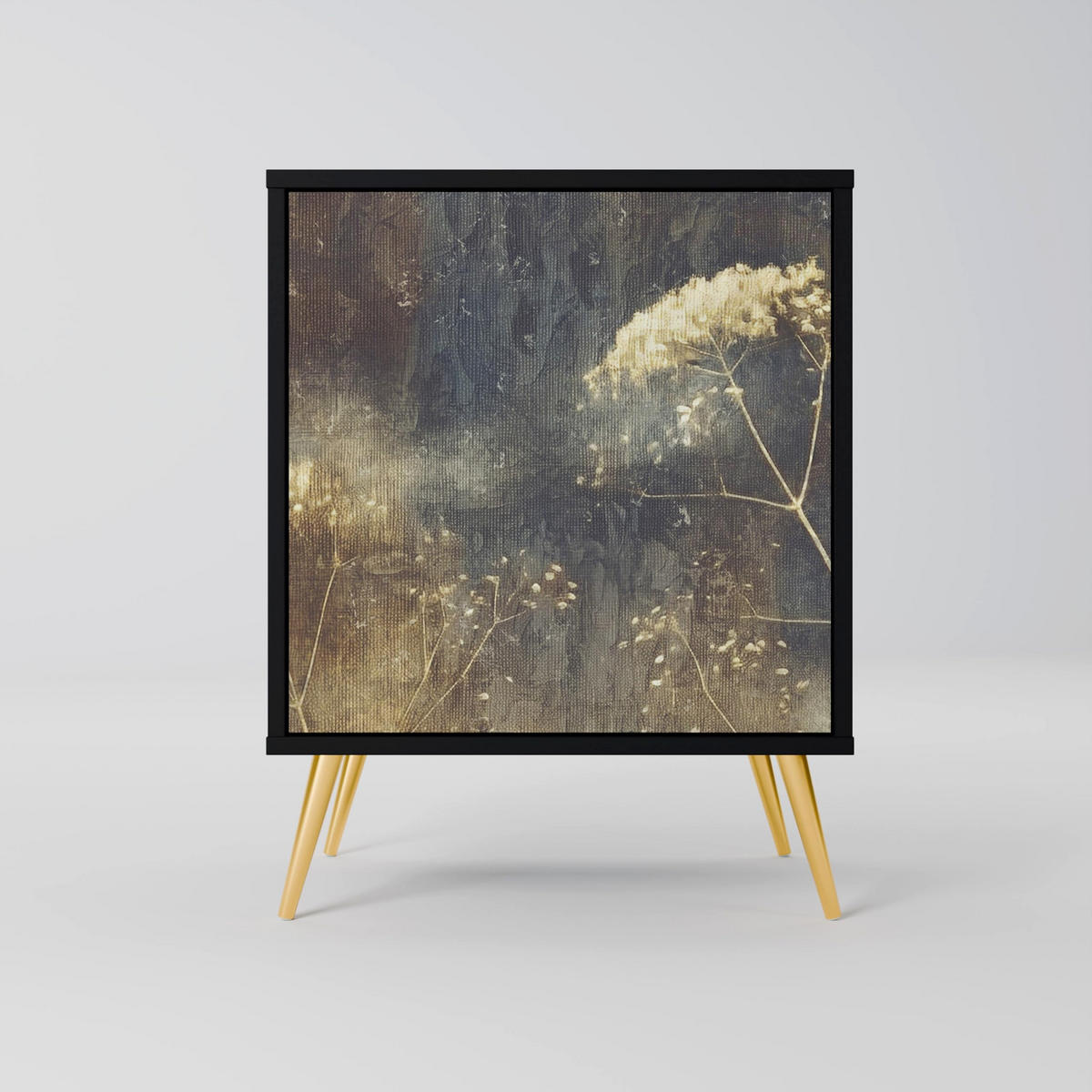 SIDEBOARD GENTLE POWER, Schwarz, 57,5x42x75,5 cm, Goldfarbene Metallfüße - Goldfarben/Multicolor, Holzwerkstoff/Metall (57.5/75.5/42cm) - SpaceRebels