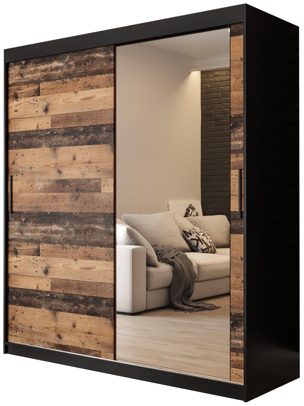 SCHWEBETÜRENSCHRANK 200/180/62 2-türig - Eichefarben/Schwarz, Holz/Kunststoff (180/200/62cm) - MÖBEL KRYSPOL