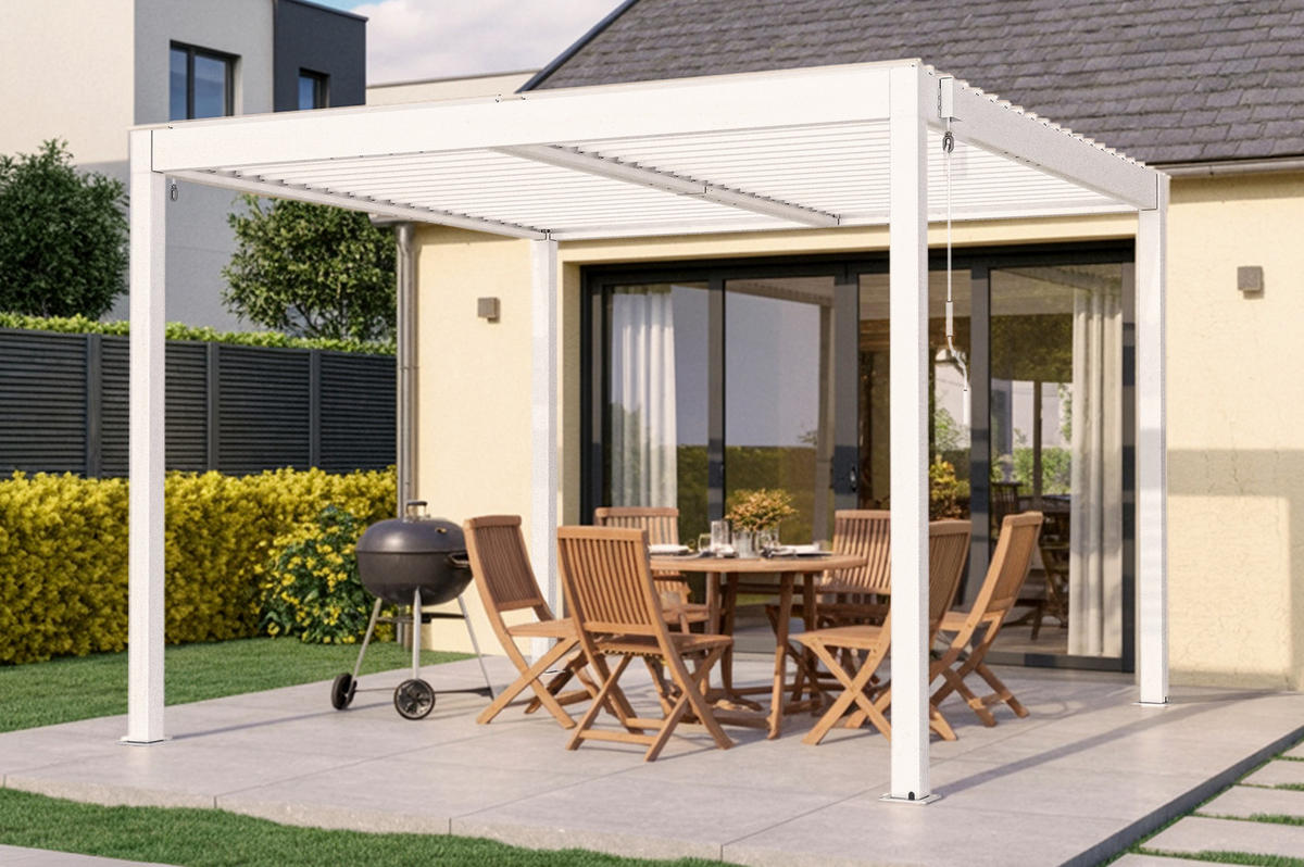 PERGOLA BIOKLIMATISCHE SELBSTTRAGENDE Piana weißem 3x3m Aluminium - Weiß, Metall (304/218/304cm) - Cazeboo