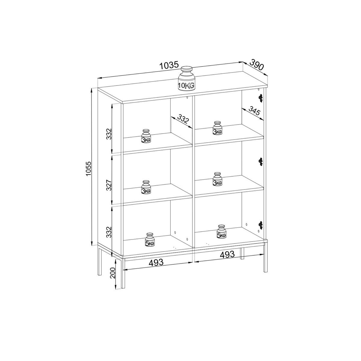 HIGHBOARD mit geriffelter Front, 104×126×39 cm, Kaschmir / Gold - Beige, Holzwerkstoff (104/126/39cm) - 3XE LIVING