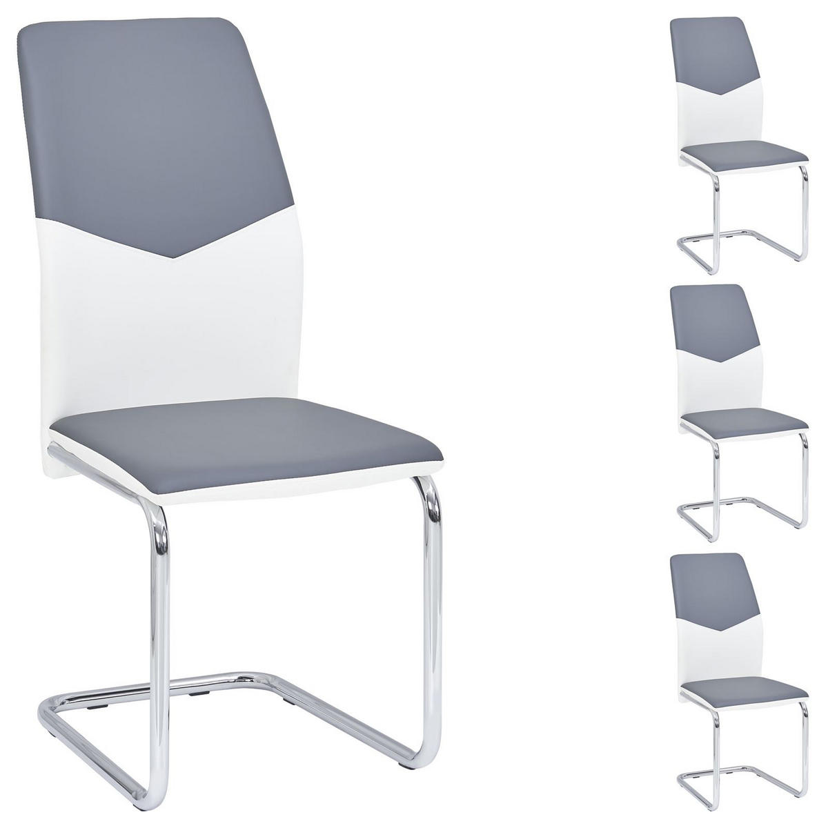 SCHWINGSTUHL LEONA 4ER-SET - Weiß/Grau, Textil/Metall (44/99/62cm) - IDIMEX