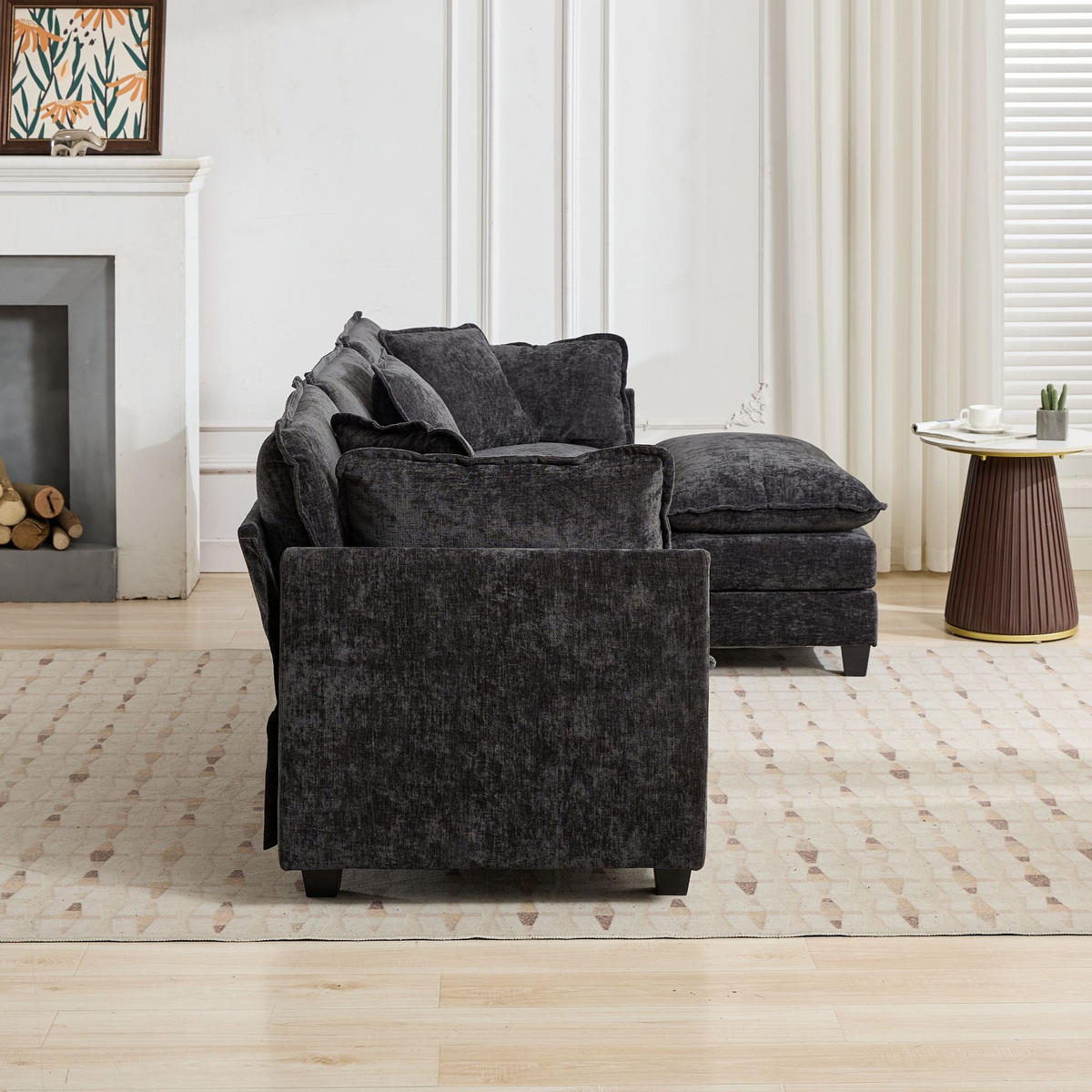 3-SITZER Sofa aus Chenille 289x75x84 cm mit modularem Design, schwarz - Schwarz, Textil (75/84/289cm)