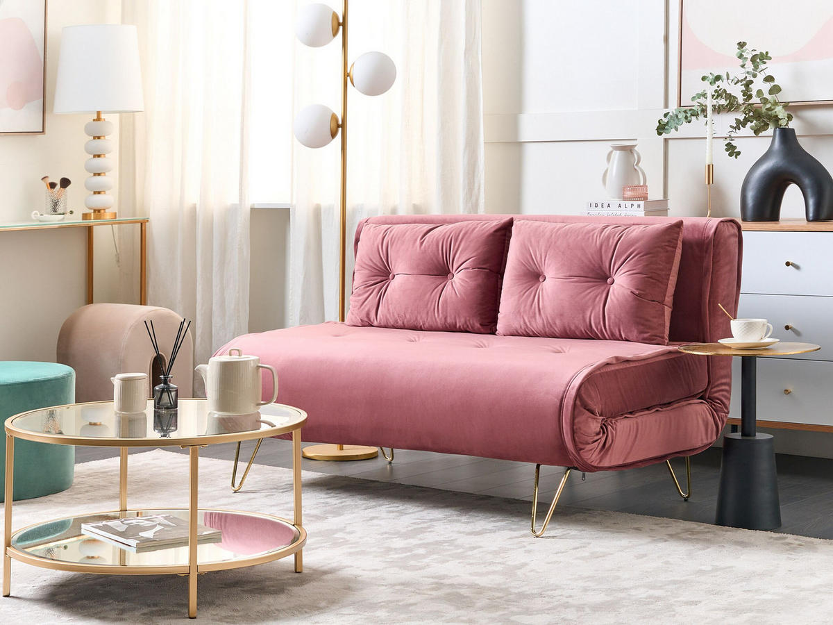 2-SITZER-SCHLAFSOFA Samtstoff Rosa Vestfold - Pink, Textil (130/81/80cm) - Beliani
