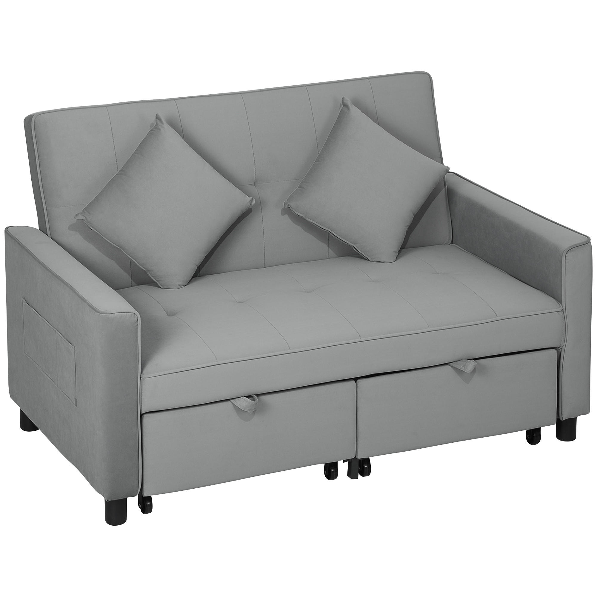 SCHLAFSOFA, 2-Sitzer Sofa mit Schlaffunktion, Verstellbare Rückenlehne, Rollen - Grau, Metall (90.5/89/140.5cm) - HOMCOM