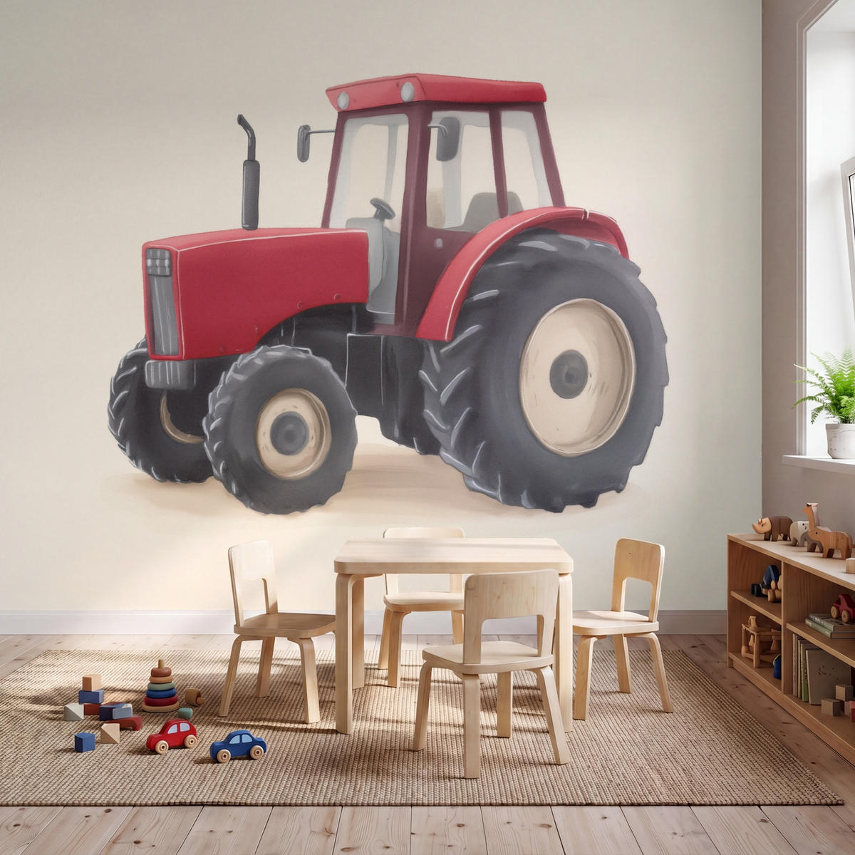 KINDERTAPETE - Traktor - Minimalistisch - Illustration - Rot - 350x280 cm - Rot, Papier (350/280cm) - OnlyWow