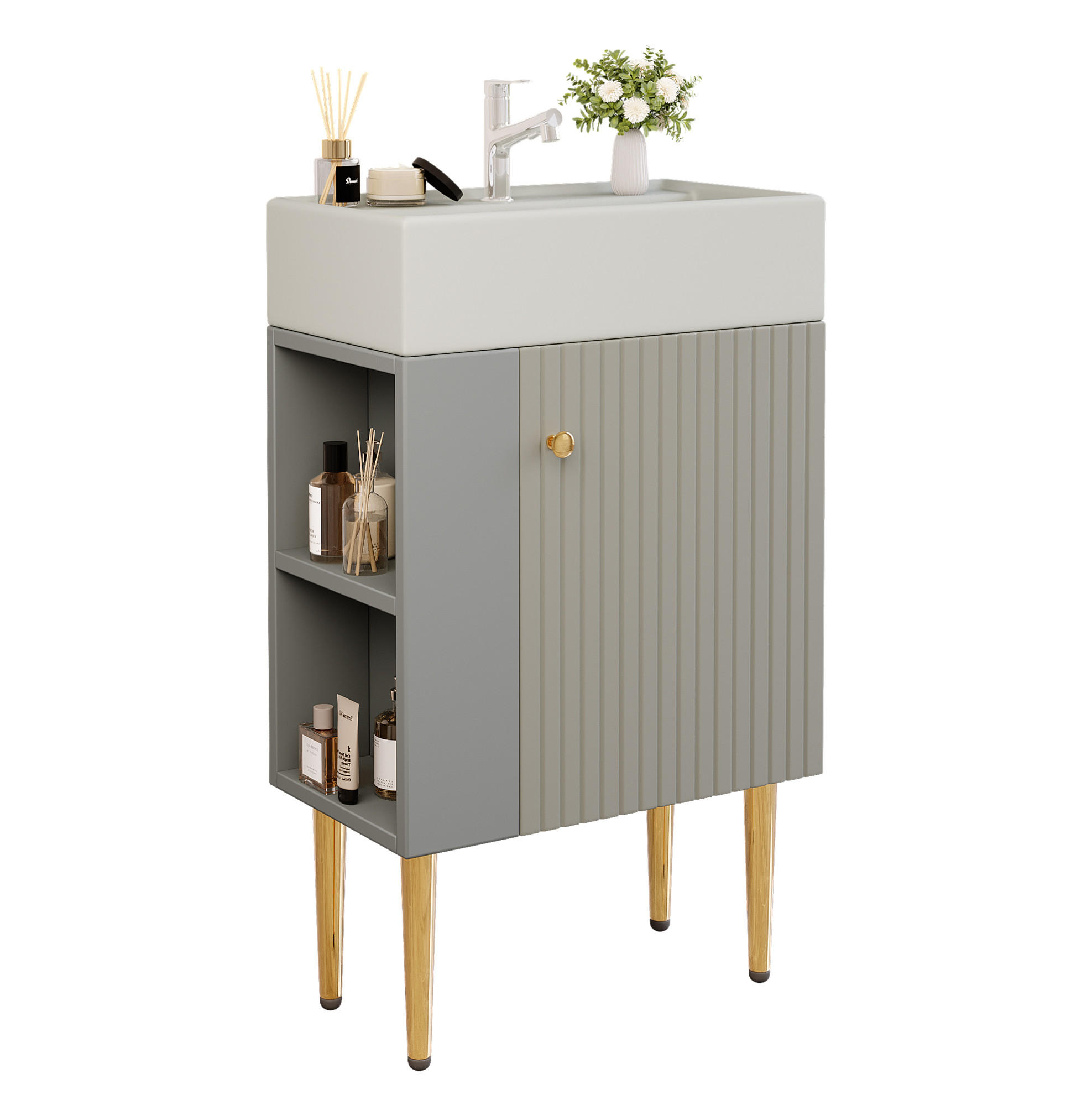WASCHBECKENSCHRANK mit Ablagefächern Grey/White - Grau, Holzwerkstoff (31/91.5/55cm) - Beauniv