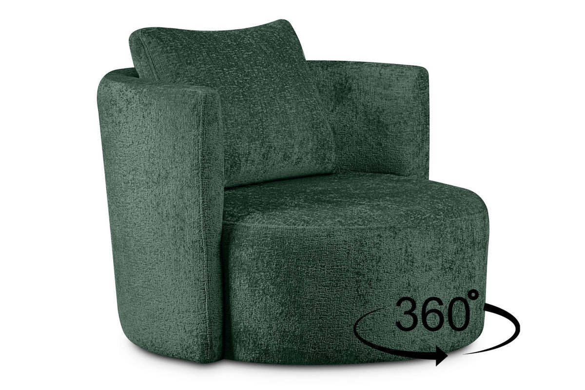 DREHSESSEL-SET RAGGI inkl. Sitzhocker, Chenille-Stoff, grün - Grün, Textil (92/75/80cm) - KONSIMO®