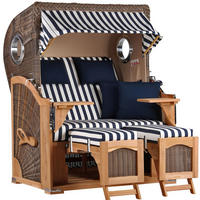 STRANDKORB Düne 2 Sitzer Teak PE Grey - Blau/Braun, Holz/Metall (125/170/80cm) - Mr. Deko