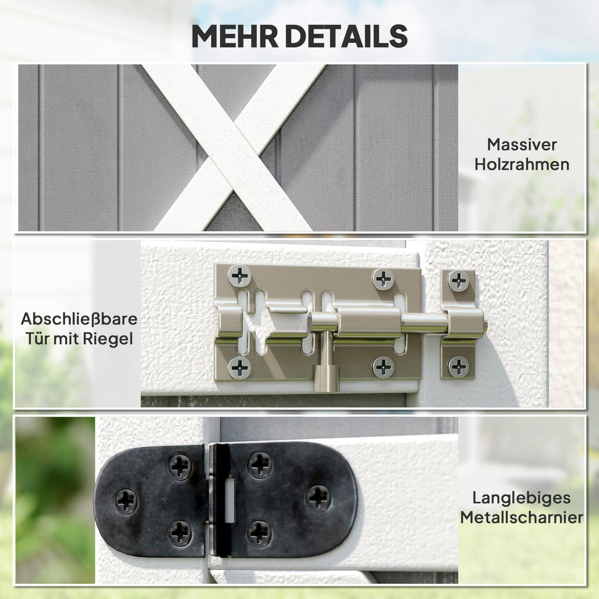 GARTENHAUS Geräteschuppen, mit Regalböden, für Garten, Tanne, Schwarz+Grau+Weiß - Schwarz/Weiß, Holz (56/115/75cm) - Outsunny