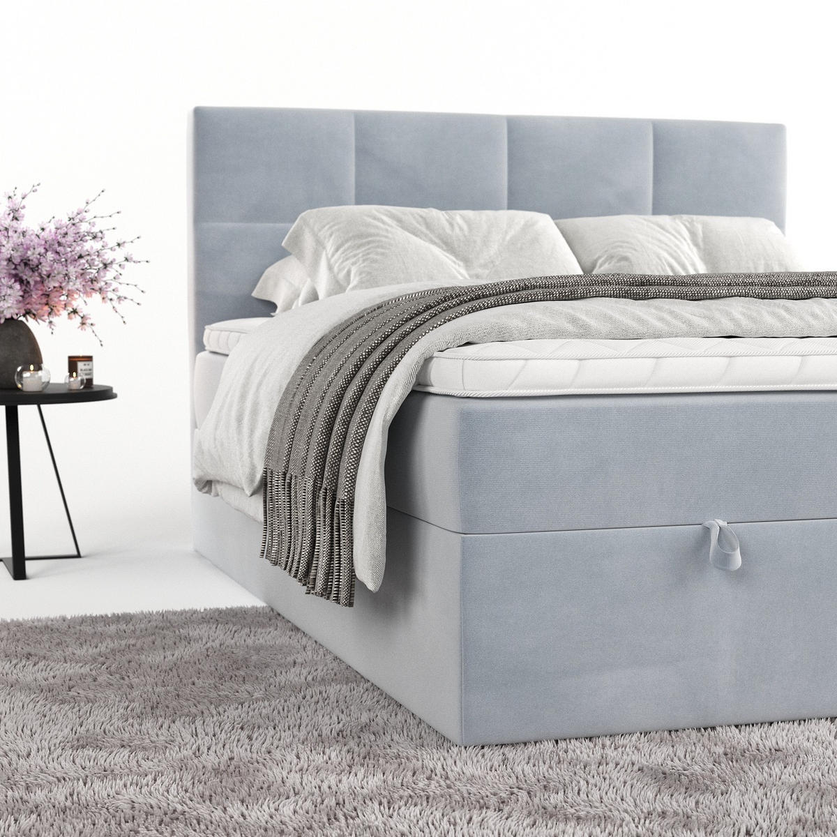 BOXBETT Velto 180/200 cm Hellgrau im Paros Stoff - Hellgrau/Schwarz, Holz/Holzwerkstoff (180/200cm) - AltaBeds