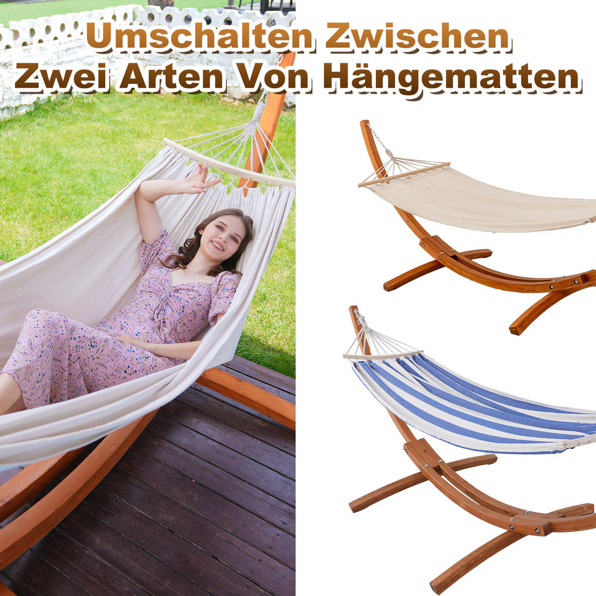 HÄNGEMATTE mit Gestell, 320x120x120 cm - Blau, Holz (120/120/320cm) - HOMAVO