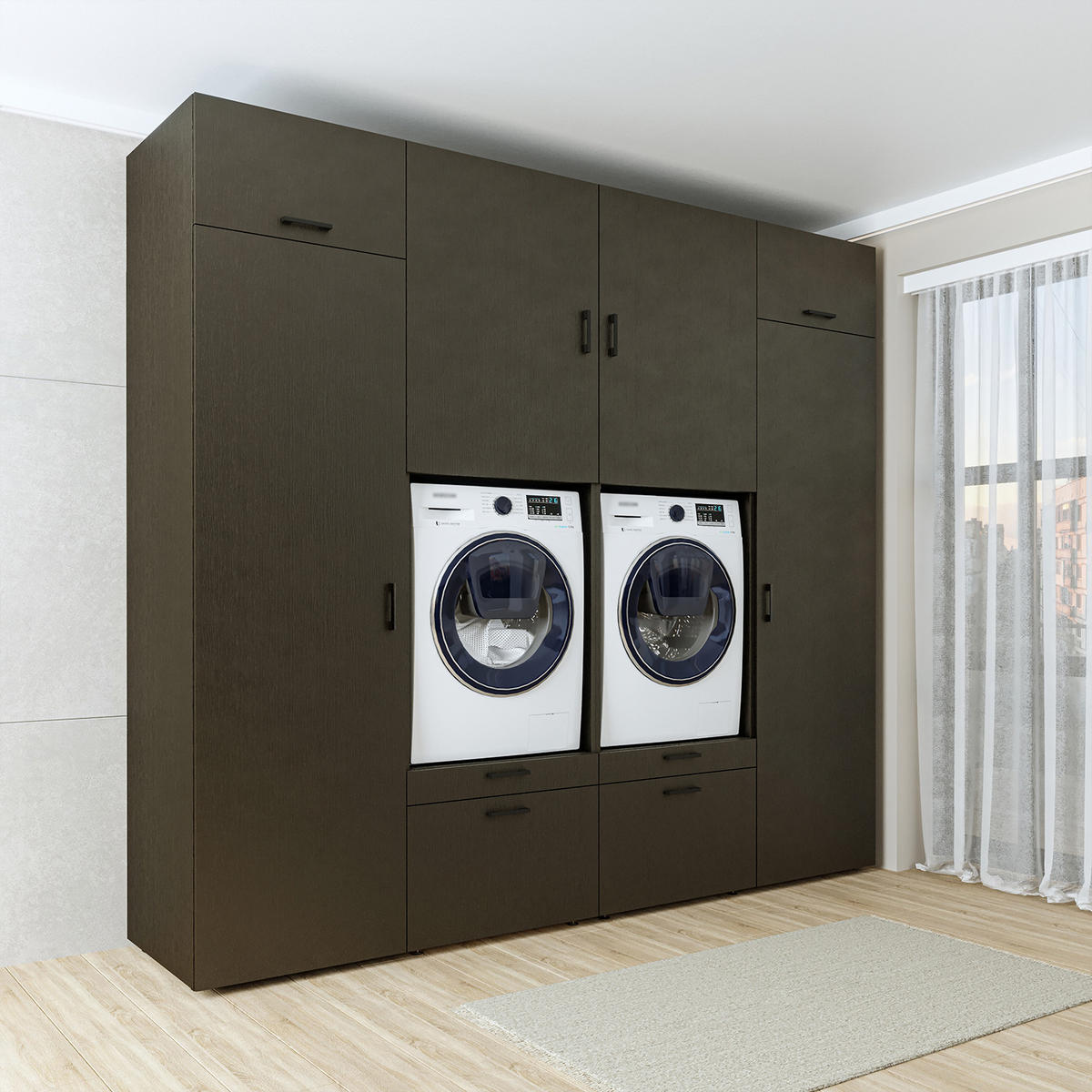 WASCHMASCHINENSCHRANK Serie 2 254cm Breit, 240cm Hoch - Schwarz, Holzwerkstoff (254/240/67cm)