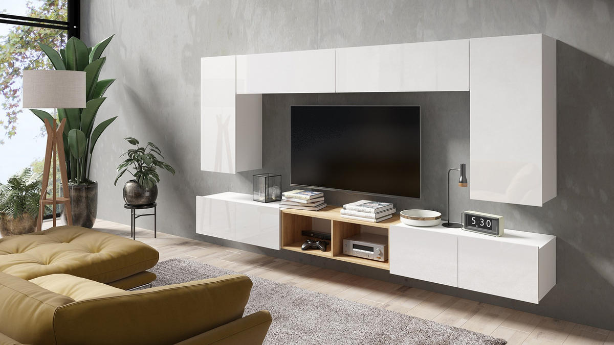 RTV-SCHRANK Bird Weiß, zweitüriger TV-tisch - Silberfarben/Weiß, Holzwerkstoff (100/37/43cm) - Bettso