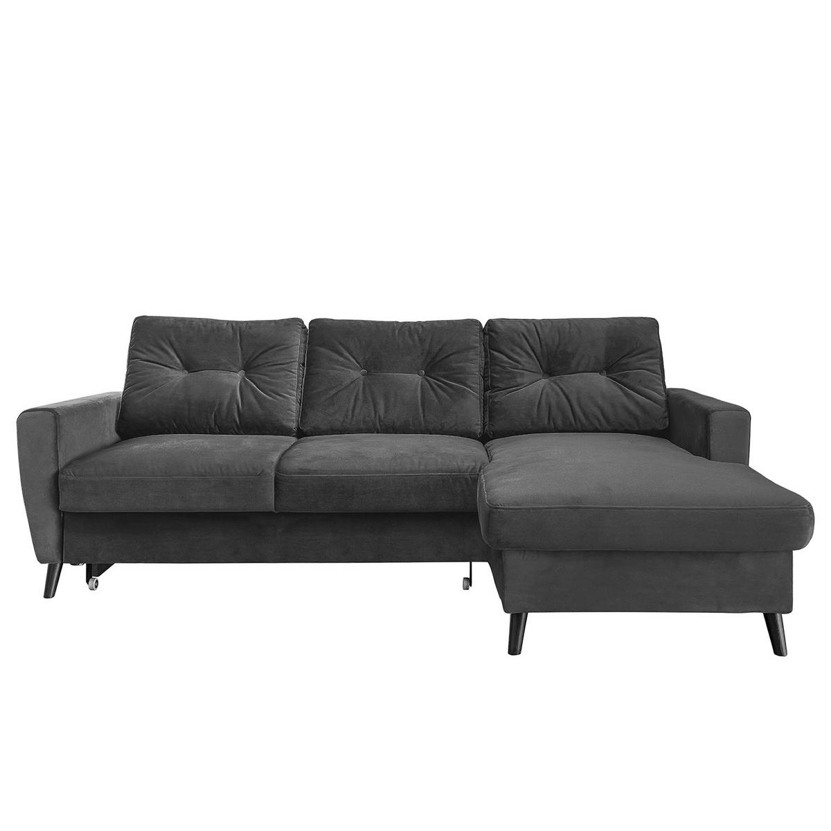 ECKSOFA mit Longchair - Dunkelgrau/Schwarz, Buchenholz/Textil (233/148cm) - home24