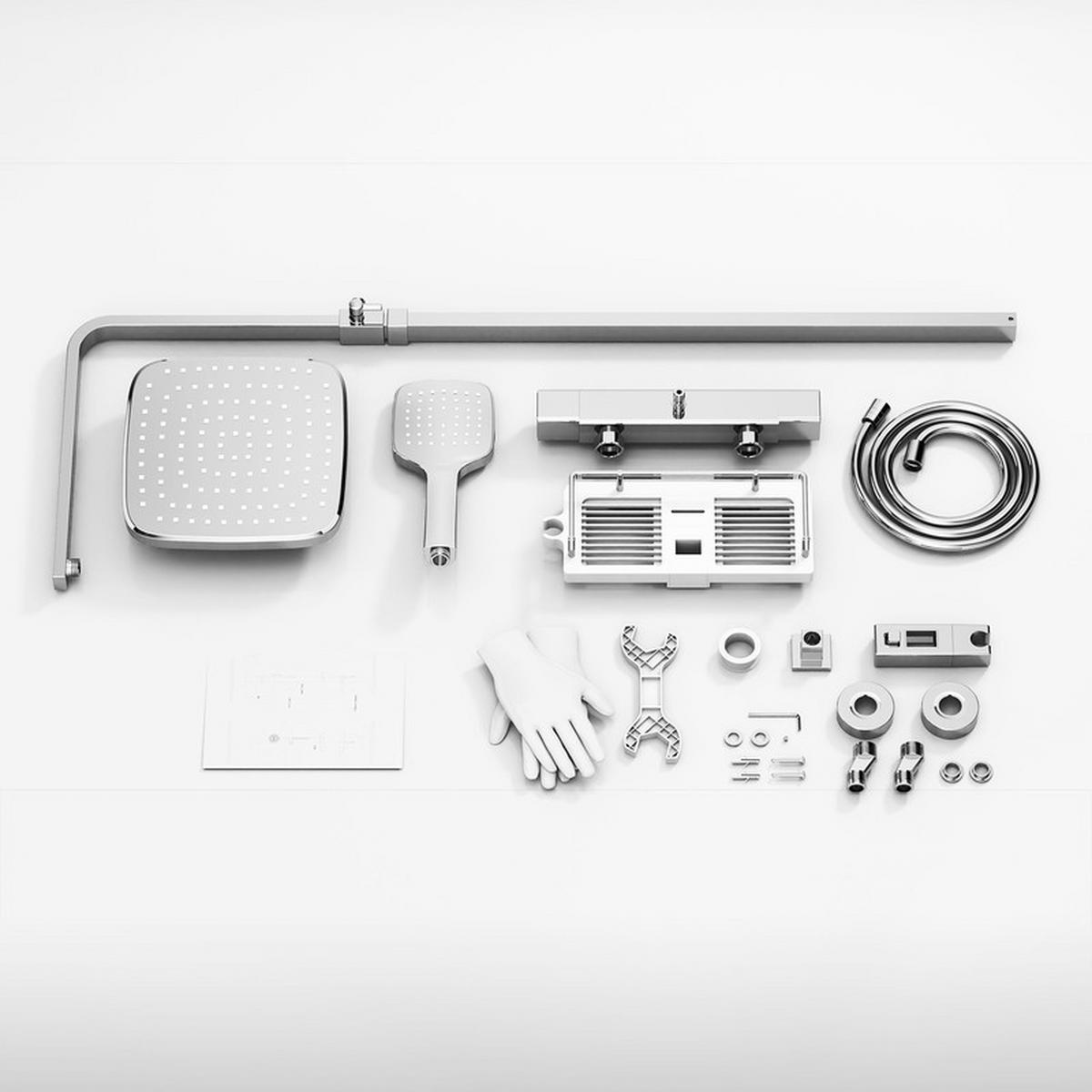 DUSCHSYSTEM Chrom Thermostat Regendusche Ablage - Chromfarben, Metall (39/13.8/85.5cm) - HOMELODY