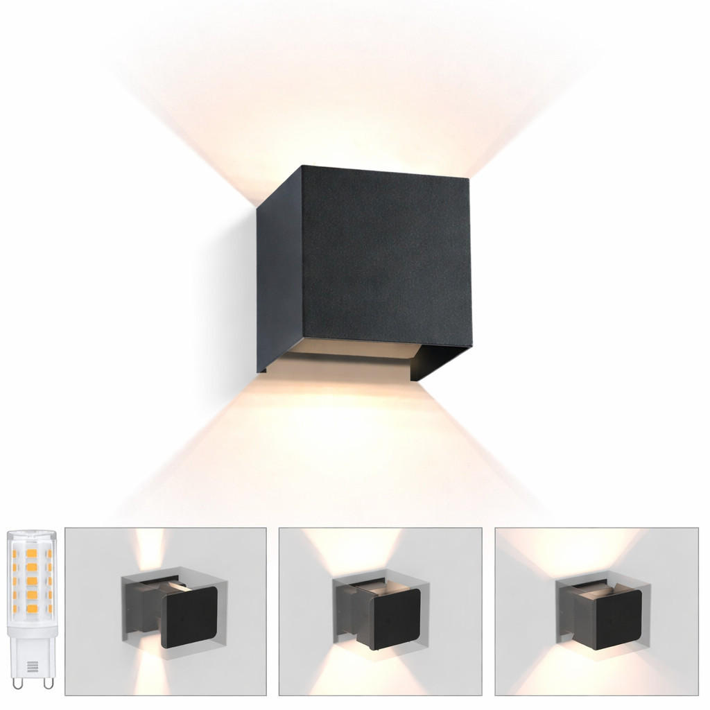 LED-WANDLEUCHTE Glowlight 10/10/10 cm - Schwarz, Metall (10/10/10cm) - ZMH