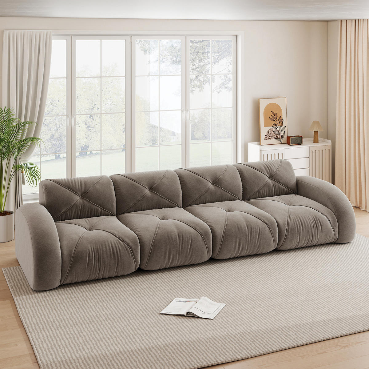 POHOVKA modulárna bezrámová zo ženilky, taupe - taupe, textil (95/76/358cm) - Flora Grace